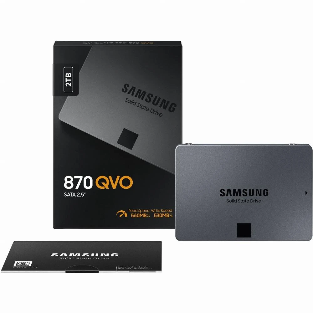 Kietasis diskas SSD SAMSUNG 870 QVO 2TB/SATA 3.0/Rašymo greitis 530 MBytes/sec/Skaitymo greitis 560 MBytes/sec/TBW 720 TB/MTBF 1500000 hours/MZ-77Q2T0BW