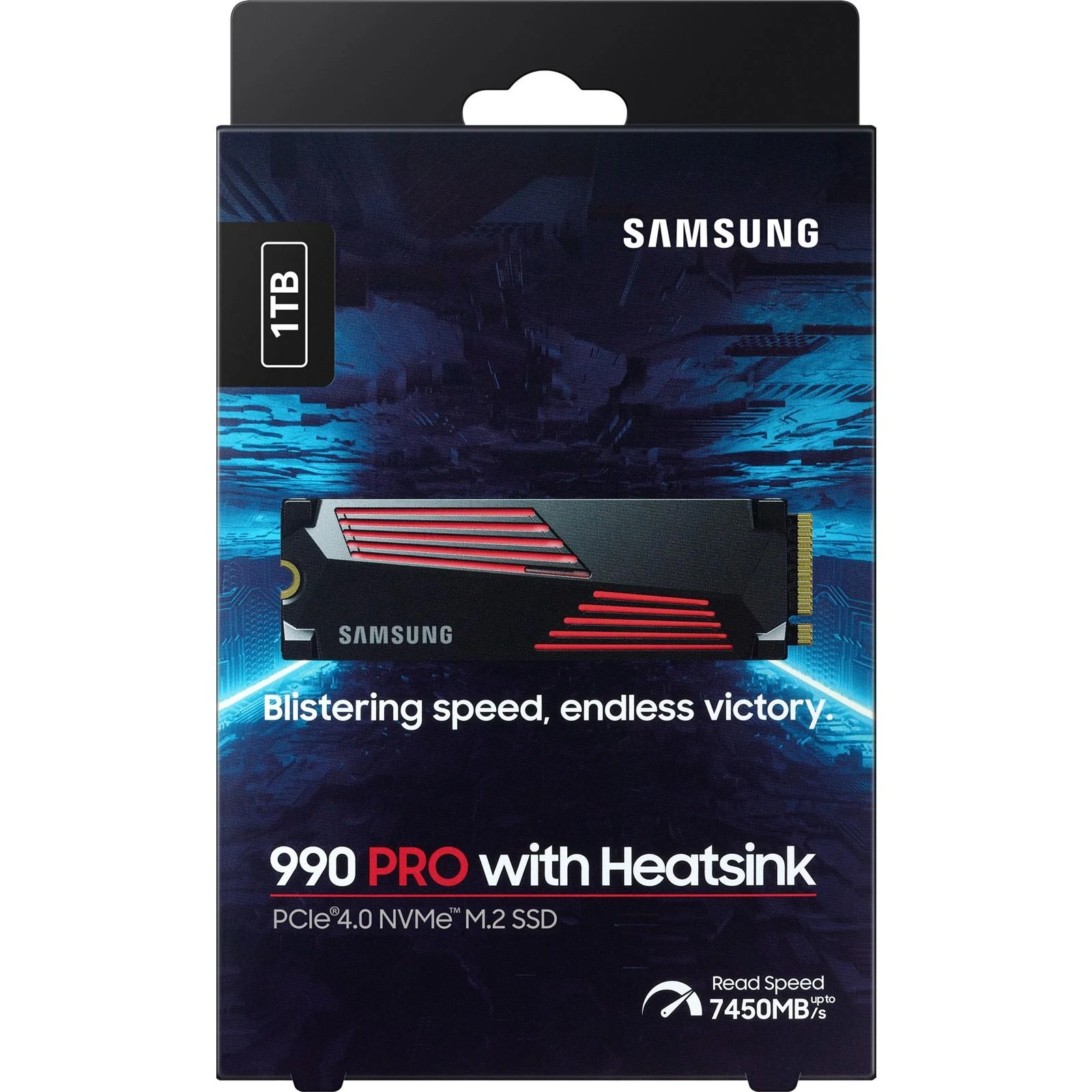 Vidinė atmintis SSD Samsung 990 PRO with Heatsink/1TB/M.2/PCIE/NVMe|MLC/Rašymo greitis 6900 MBytes/sec/Skaitymo greitis 7450 MBytes/sec/2.3mm/TBW 600 TB/MTBF 1500000 hours/MZ-V9P1T0CW