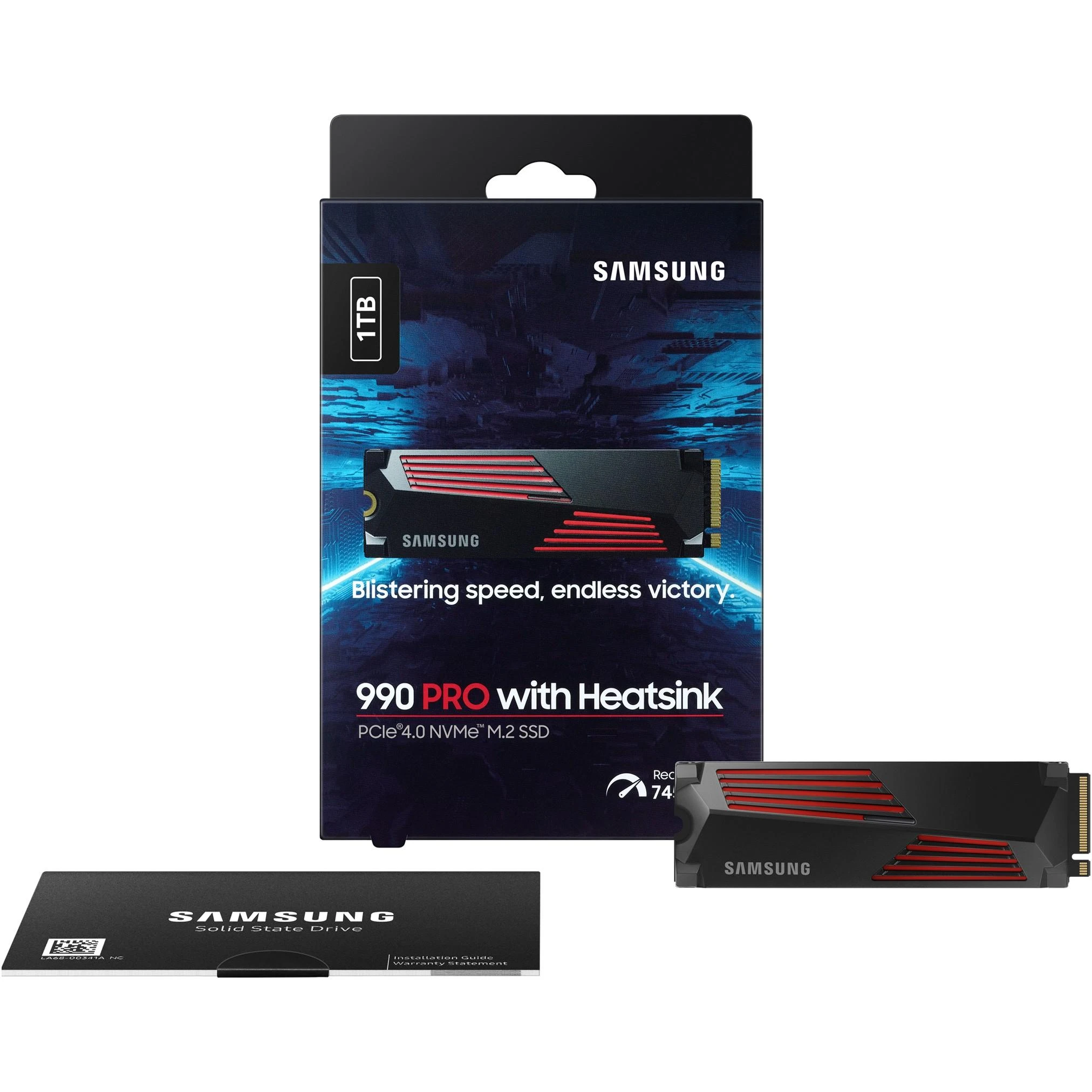 Vidinė atmintis SSD Samsung 990 PRO with Heatsink/1TB/M.2/PCIE/NVMe|MLC/Rašymo greitis 6900 MBytes/sec/Skaitymo greitis 7450 MBytes/sec/2.3mm/TBW 600 TB/MTBF 1500000 hours/MZ-V9P1T0CW