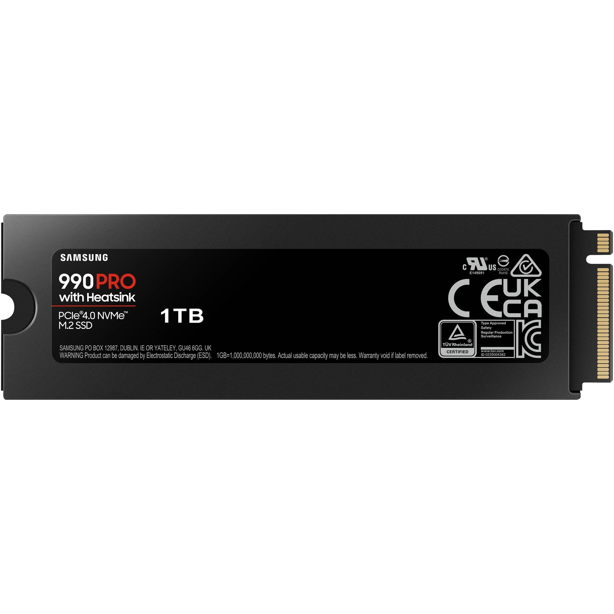 Vidinė atmintis SSD Samsung 990 PRO with Heatsink/1TB/M.2/PCIE/NVMe|MLC/Rašymo greitis 6900 MBytes/sec/Skaitymo greitis 7450 MBytes/sec/2.3mm/TBW 600 TB/MTBF 1500000 hours/MZ-V9P1T0CW