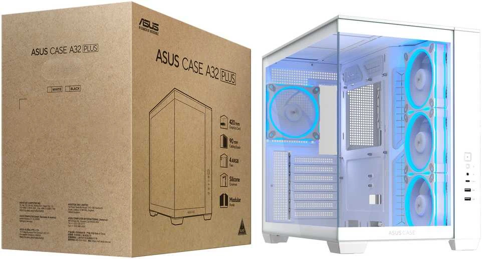 Asus A32 PLUS TG ARGB Baltas korpusas