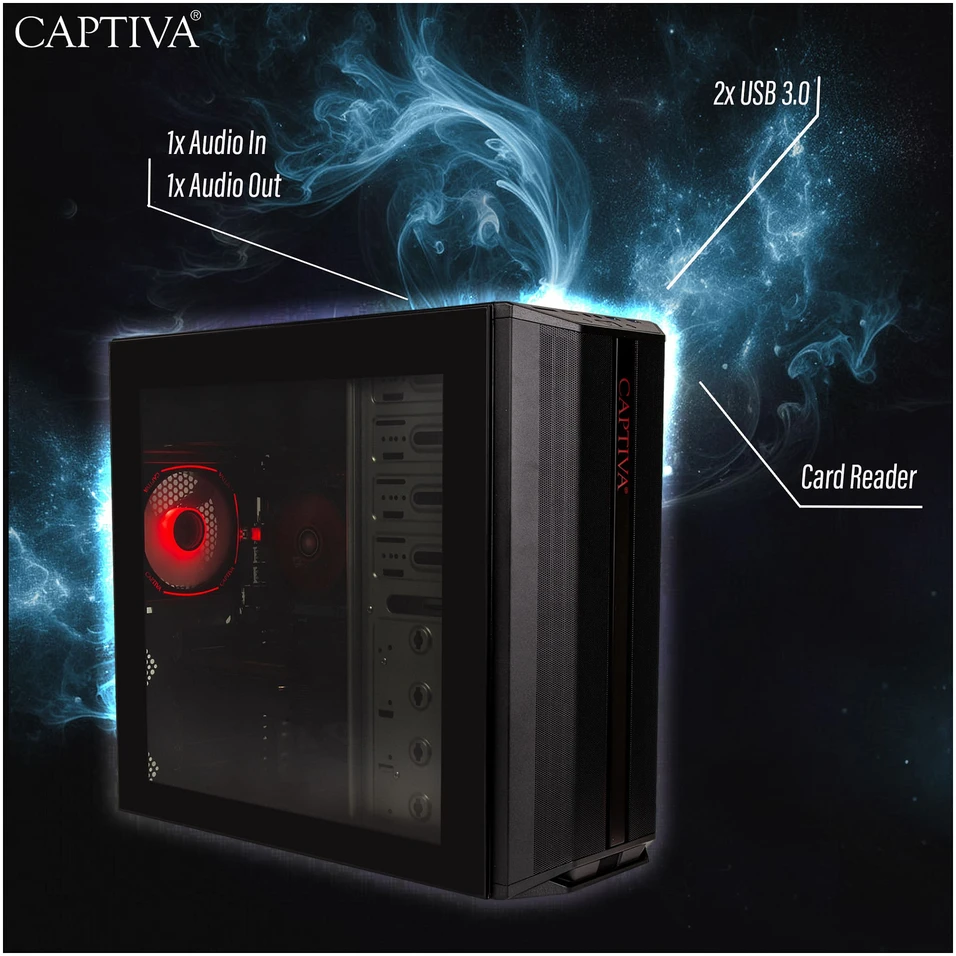 „Captiva Advanced Gaming R98-206“ stacionarus kompiuteris su AMD Ryzen 7 5700X procesoriumi, 32 GB RAM, 1 TB M.2 SSD disku, „Nvidia GeForce RTX 5060“ vaizdo plokšte, „Wi-Fi 6“, „Windows 11“ operacine sistema