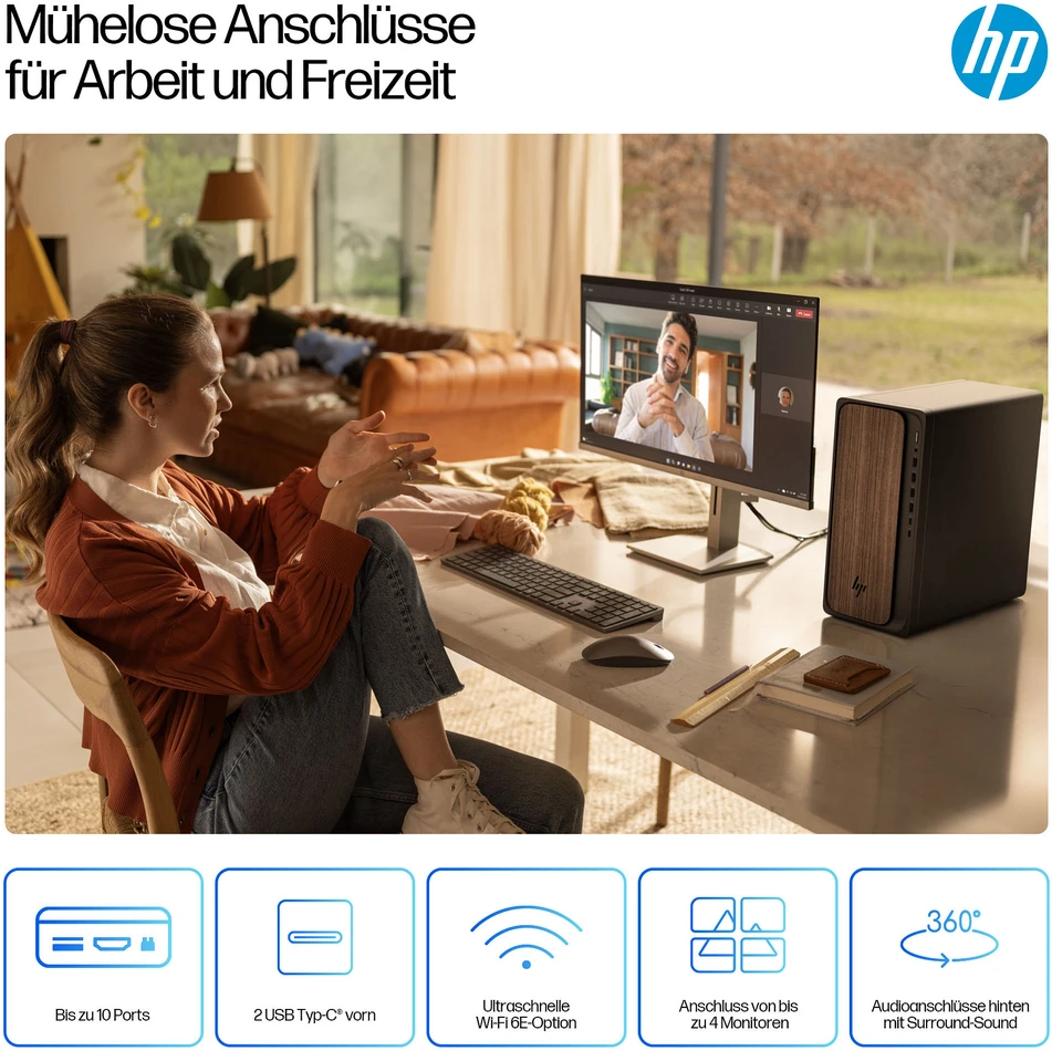 Stacionarus kompiuteris HP OmniDesk Desktop PC M03-0157ng Intel® Core Ultra 5 225, 16GB RAM, 1TB SSD, Intel UHD-Grafik, Win11