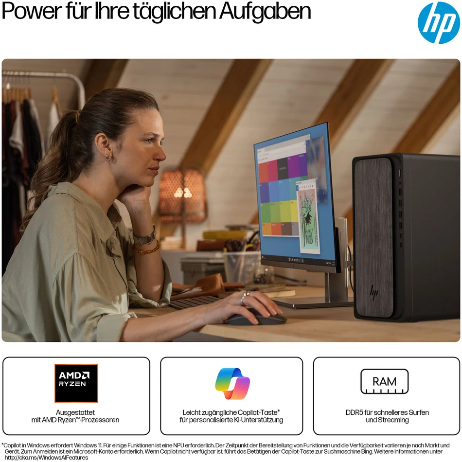 Stacionarus kompiuteris HP Omnidesk Desktop PC M02-0152ng [AMD Ryzen 5-8500G, 16GB RAM, 512GB SSD, AMD Radeon, FreeDOS]
