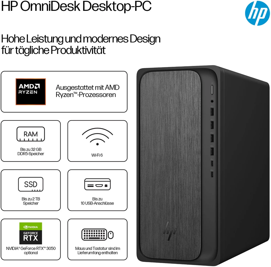 Stacionarus kompiuteris HP Omnidesk Desktop PC M02-0152ng [AMD Ryzen 5-8500G, 16GB RAM, 512GB SSD, AMD Radeon, FreeDOS]