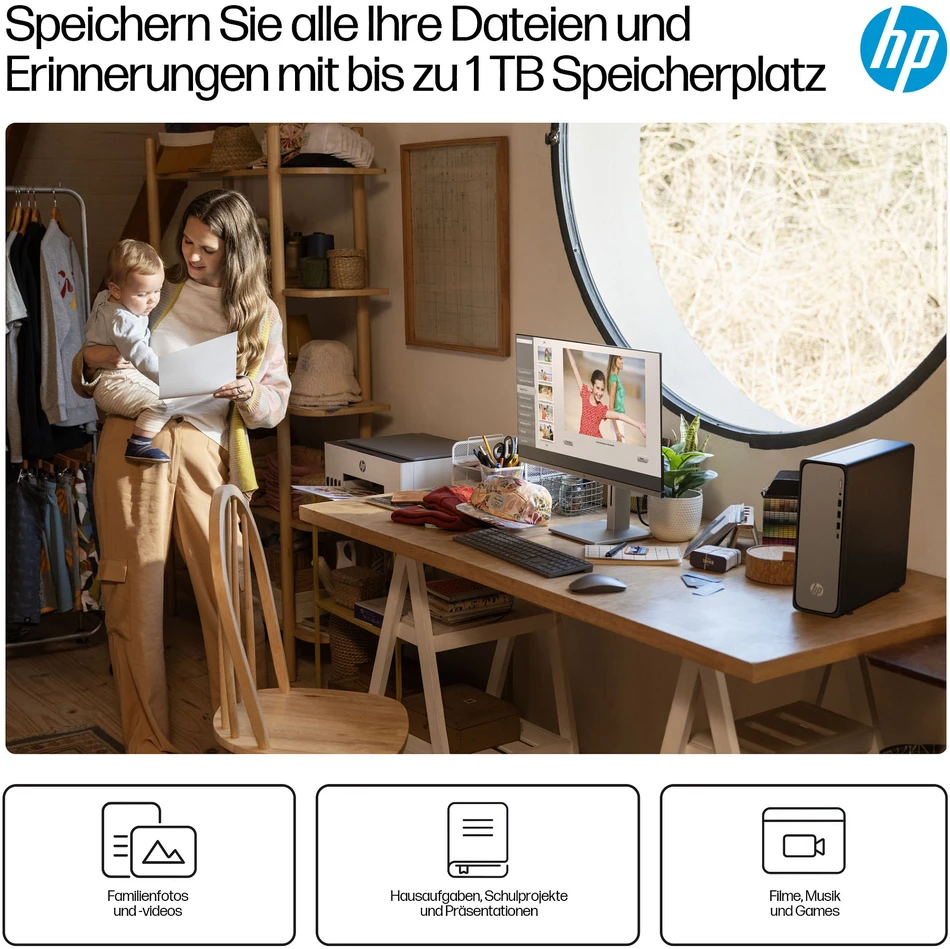 Stacionarus kompiuteris HP Slim Desktop S03-0136ng - Intel i3-14100, 16GB RAM, 512GB SSD, Intel HD Grafik, Windows 11 Home