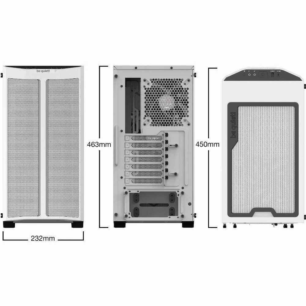 Kompiuterio korpusas be quiet! Pure Base 500DX / Didelio oro srauto įsiurbimas / 3 Pure Wings 2 140 mm ventiliatoriai / ARGB LED / USB 3.2 Gen. 2 Type C / Paruoštas aušinimui vandeniu / Baltas