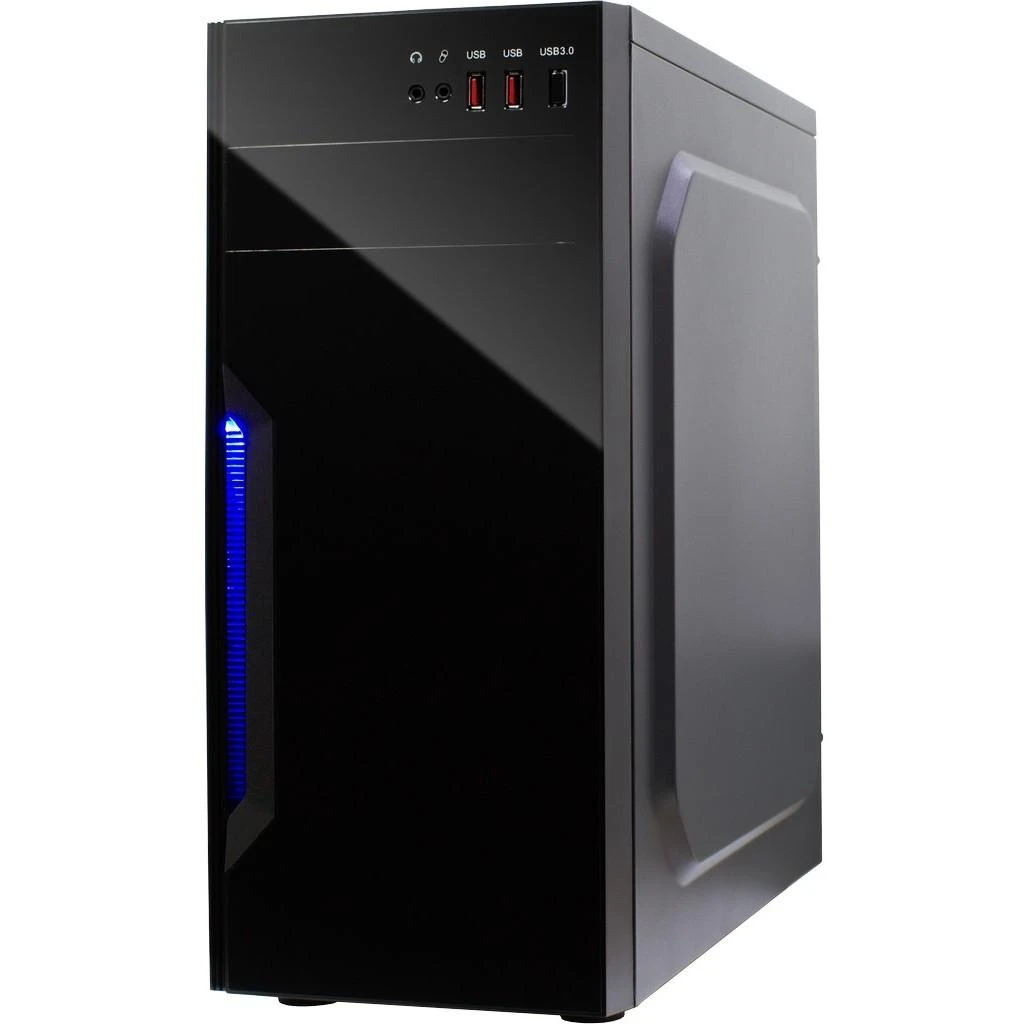 Chassis INTER-TECH B-42 Juodas Midi Tower, ATX, 2xUSB2.0, Mėlyna LED strip, PSU optional