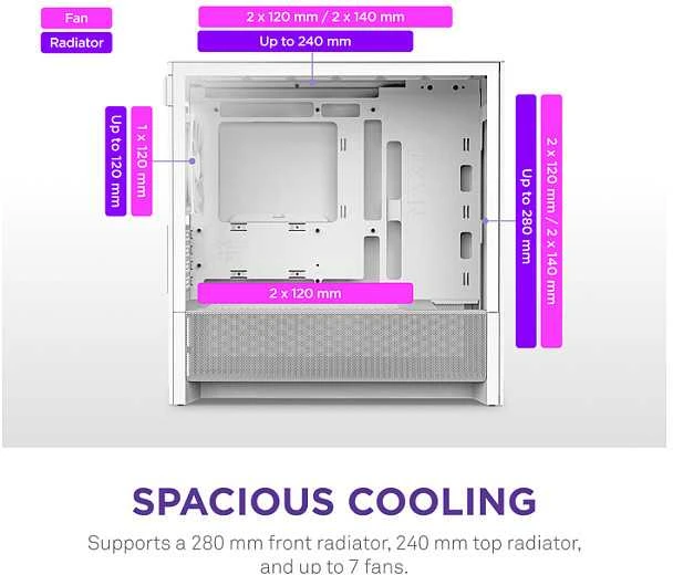 NZXT H3 Flow (2025) Micro-ATX kompiuterio korpusas, baltos spalvos