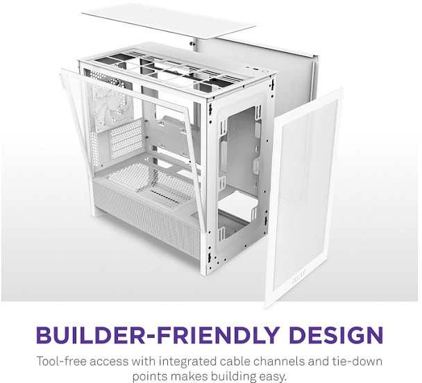 NZXT H3 Flow (2025) Micro-ATX kompiuterio korpusas, baltos spalvos