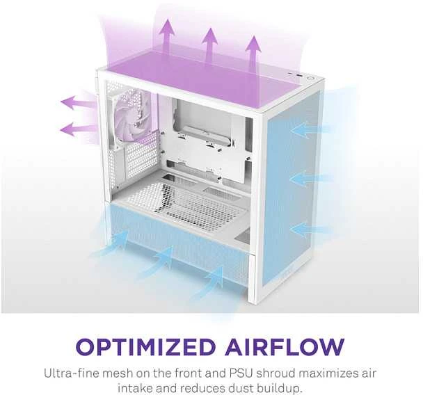 NZXT H3 Flow (2025) Micro-ATX kompiuterio korpusas, baltos spalvos