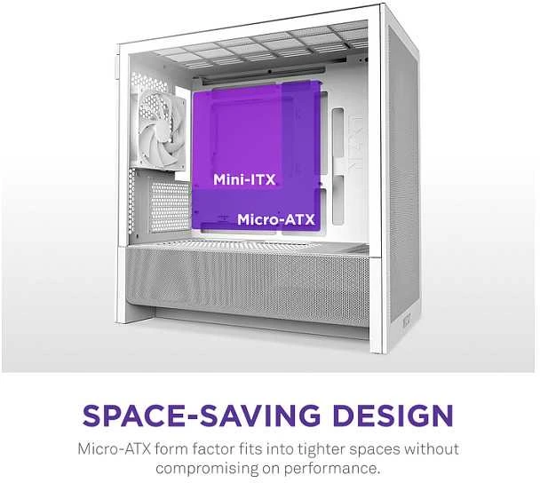 NZXT H3 Flow (2025) Micro-ATX kompiuterio korpusas, baltos spalvos