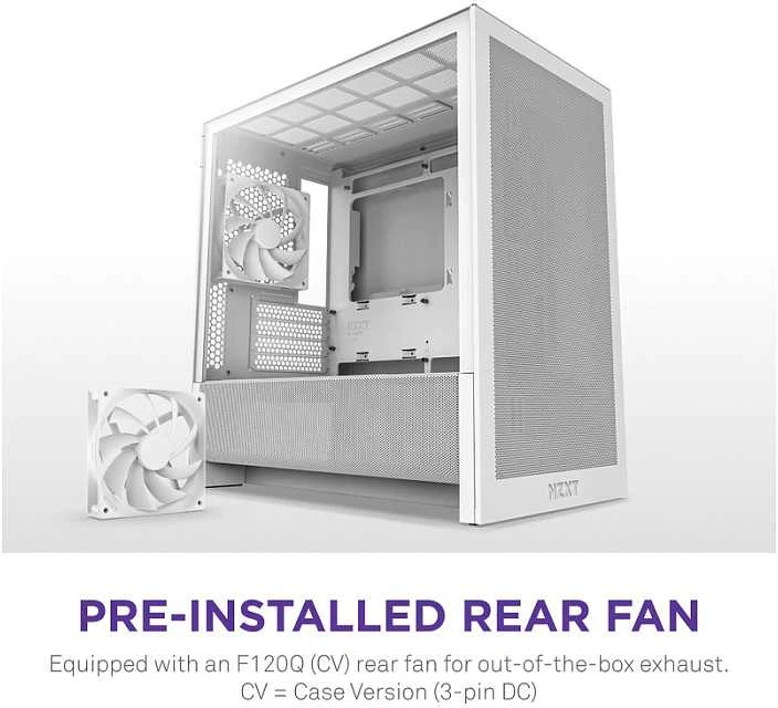 NZXT H3 Flow (2025) Micro-ATX kompiuterio korpusas, baltos spalvos