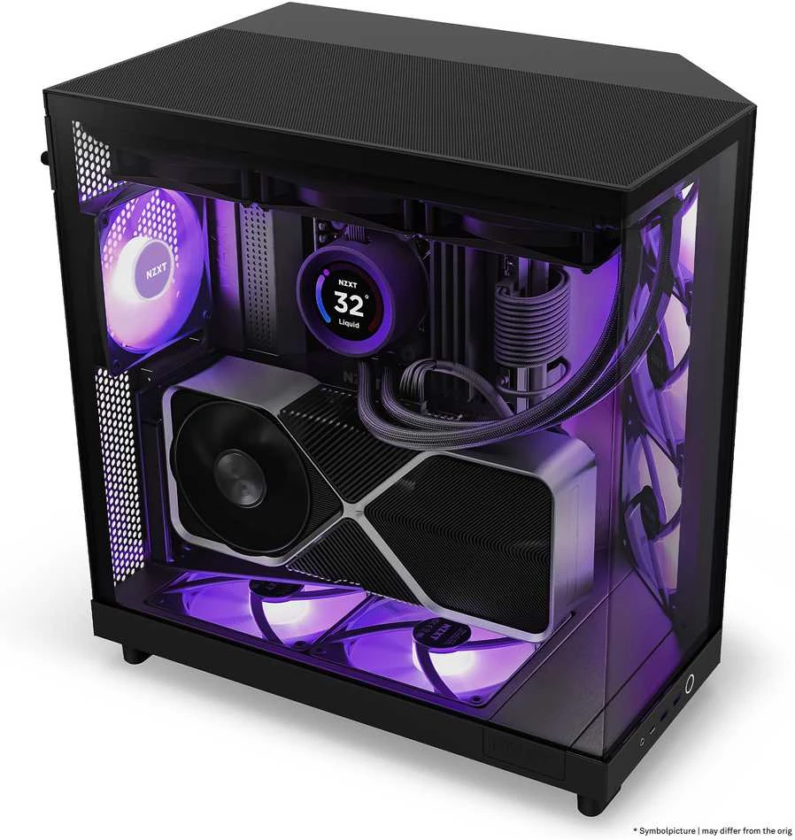 Kompiuterio korpusas NZXT H6 FLOW RGB MIDI BOKŠTAS SU LANGU, Juodas
