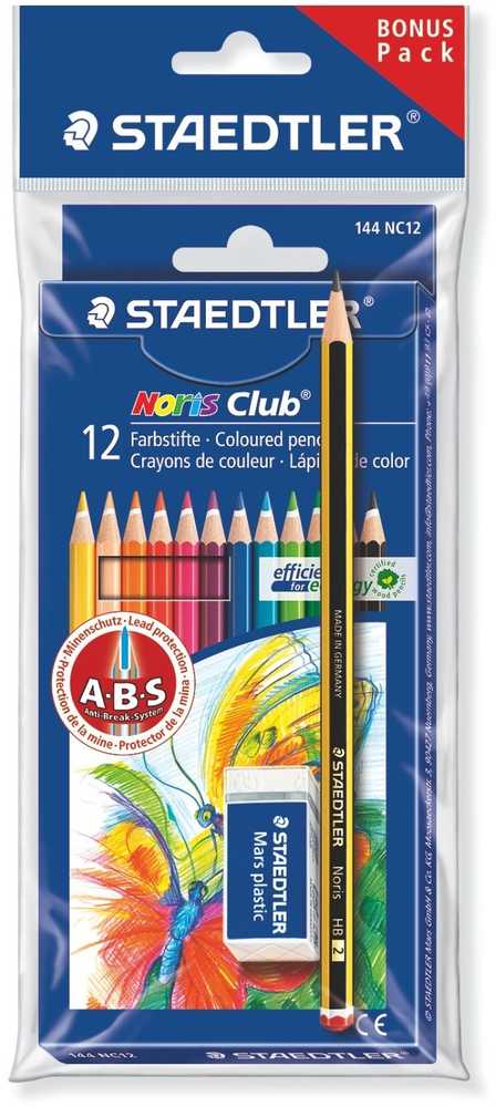 Staedtler Pieštukas kreidelės 12 spalvų Noris Club + trintukas, pieštukas