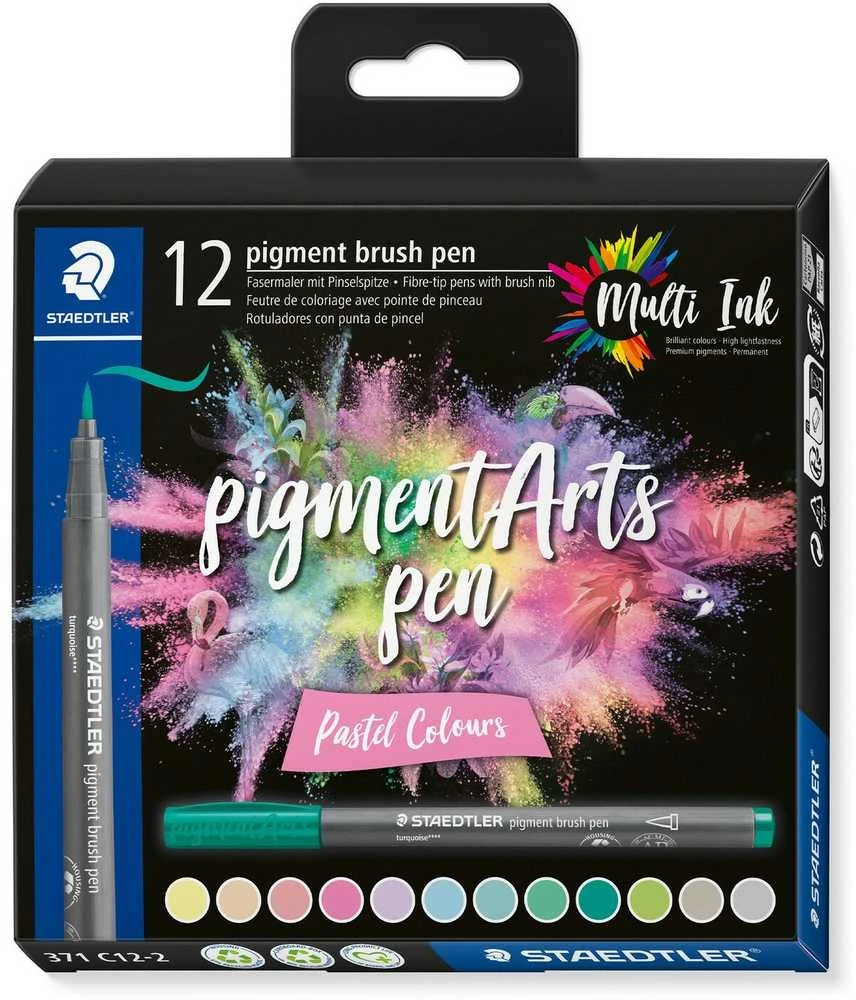 Staedtler MultiInk Pigment Arts brush pen komplektas 12 Pastel retail