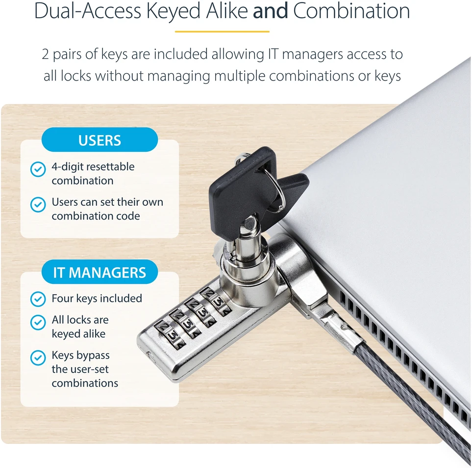 Linka zabezpieczająca StarTech 2 m (DUALKA10-LAPTOP-LOCK)