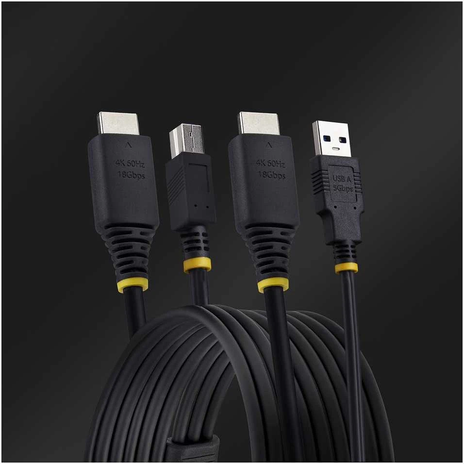 „StarTech.com“ 10 pėdų (3 m) HDMI ir USB 5 Gbps KVM kabelis, 4K 60 Hz, HDMI 2.0 ir USB kombinuotas kabelis KVM komutatoriams, 3,1 m, USB, USB, HDMI, Juodas, HDMI + USB 3.2 Gen 1 Type-A