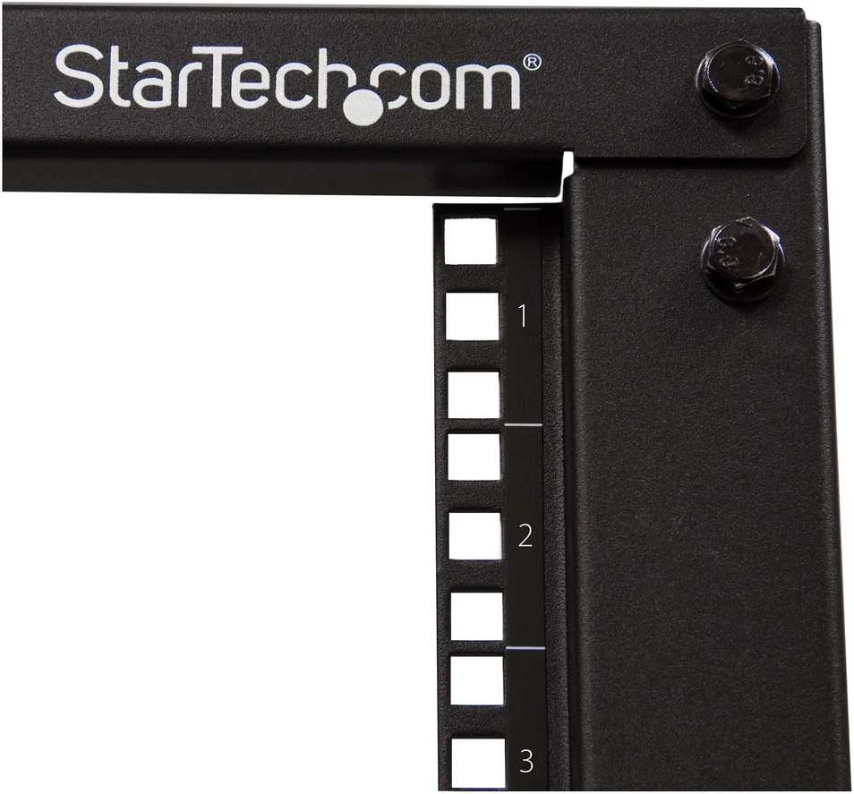 „StarTech“ 12U reguliuojamas „Gylis“ atviro rėmo 4 postų serverių stovas su ratukais, lygintuvais ir kabelių tvarkymo kabliukais