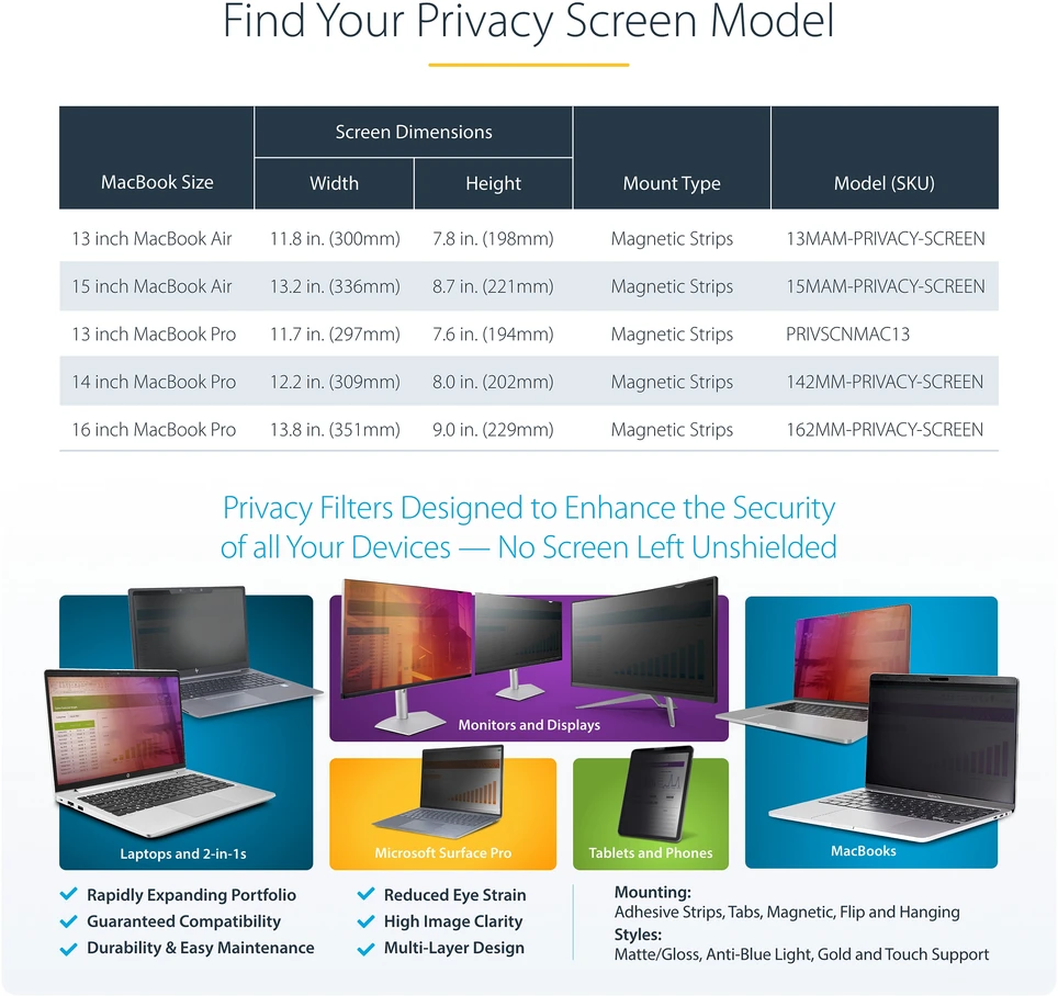„StarTech“ filtras „StarTech 15MAM-PRIVACY-SCREEN“ ekrano filtras Berėmės privatumo filtro sistemos, skirtos 38,1 cm (15 colių) ekranui.