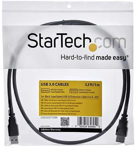 Kabelis USB StarTech USB-A - USB-A 1 m Juodas (USB3SEXT1MBK)