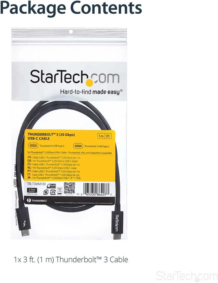 Kabelis USB StarTech USB-C - USB-C 1 m Juodas (TBLT3MM1M)