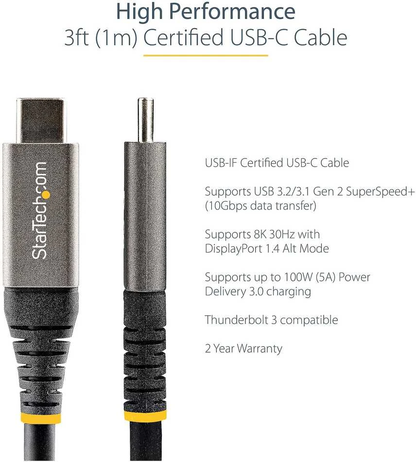 Kabelis USB StarTech USB-C - USB-C 1 m Juodai-pilka (USB31CCV1M)