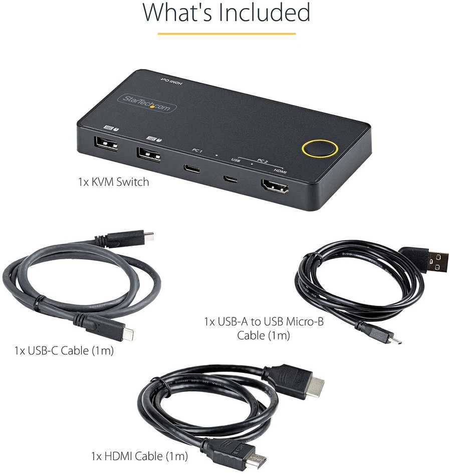 StarTech 2 PRIEDŲ HIBRIDINIS USB-C KVM JUNGIKLIS