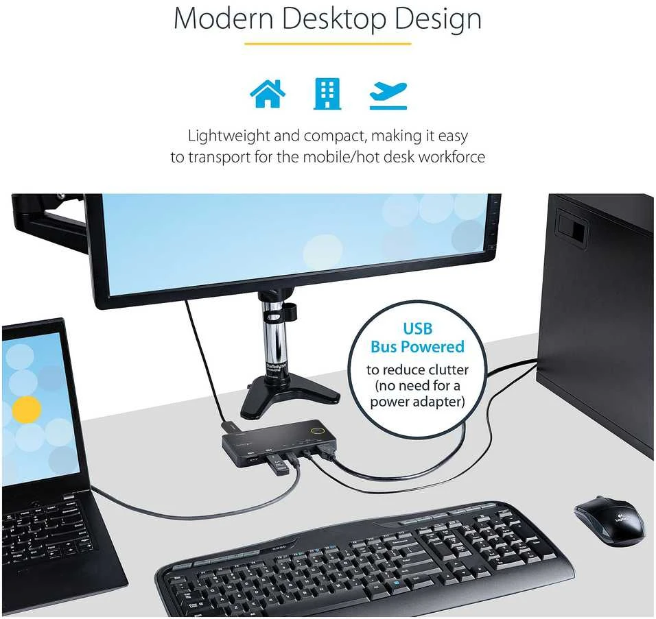 StarTech 2 PRIEDŲ HIBRIDINIS USB-C KVM JUNGIKLIS
