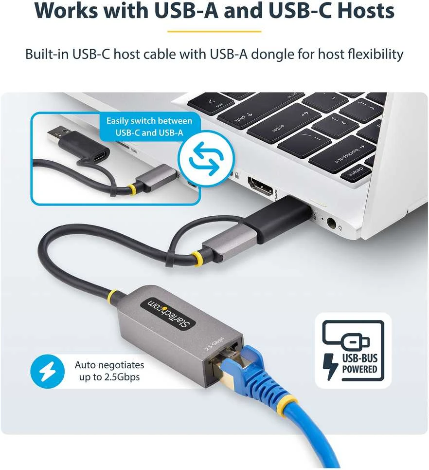 „StarTech“ USB TYPE-C ETHERNET ADAPTERIS / ETHERNET ADAPTERIS SU USB-A KONVERTU