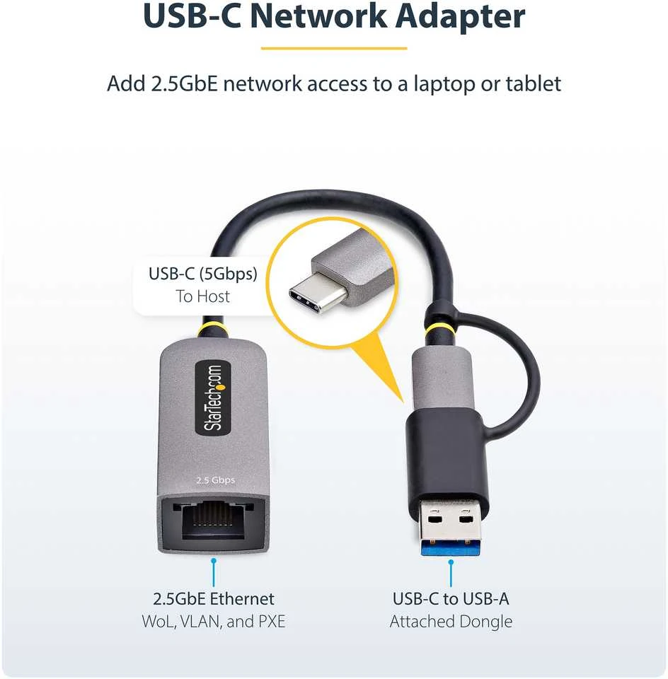 „StarTech“ USB TYPE-C ETHERNET ADAPTERIS / ETHERNET ADAPTERIS SU USB-A KONVERTU