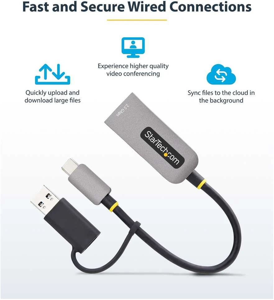 „StarTech“ USB TYPE-C ETHERNET ADAPTERIS / ETHERNET ADAPTERIS SU USB-A KONVERTU