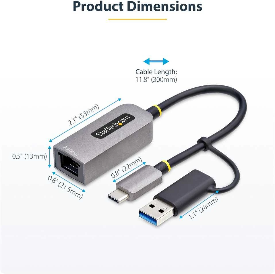 „StarTech“ USB TYPE-C ETHERNET ADAPTERIS / ETHERNET ADAPTERIS SU USB-A KONVERTU