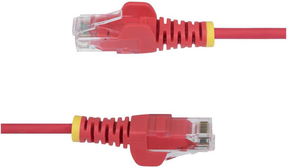 „StarTech.com“ 2,5 m raudonas plonas CAT6 Ethernet kabelis, be kabliuko, 28AWG, LSZH - Patch kabelis - RJ-45 (M) į RJ-45 (M) - 2,5 m - 3,6 mm - UTP - CAT 5/5e/6 - IEEE 802.3bt - be halogenų, be kabliuko - raudonas