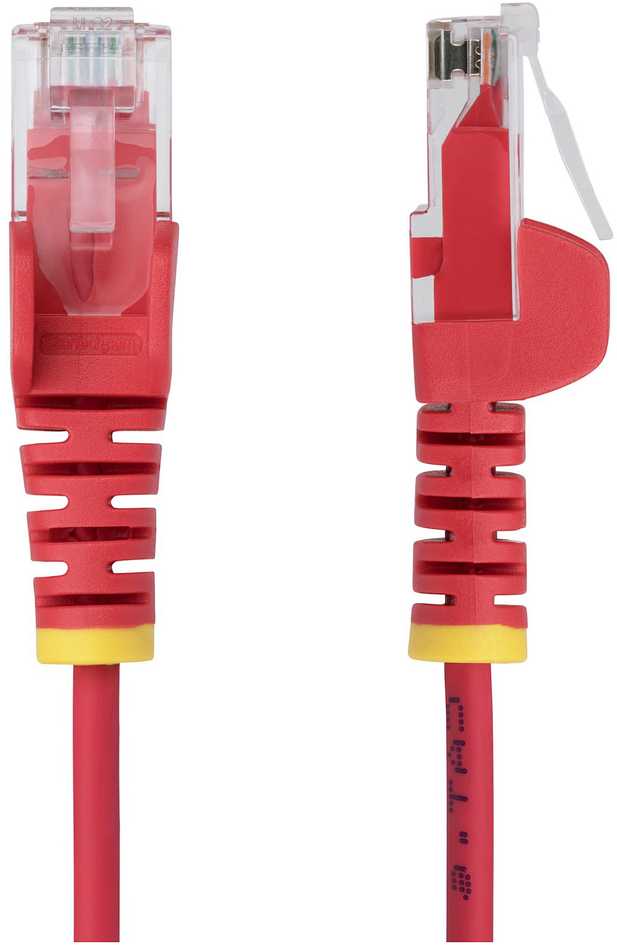 „StarTech.com“ 2,5 m raudonas plonas CAT6 Ethernet kabelis, be kabliuko, 28AWG, LSZH - Patch kabelis - RJ-45 (M) į RJ-45 (M) - 2,5 m - 3,6 mm - UTP - CAT 5/5e/6 - IEEE 802.3bt - be halogenų, be kabliuko - raudonas