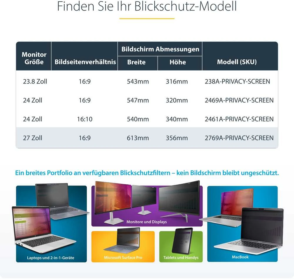 Filtras StarTech StarTech 2769A-PRIVACY-SCREEN 61 cm (24 colių) ekranui. Berėmės privatumo filtro ekrano apsaugai.