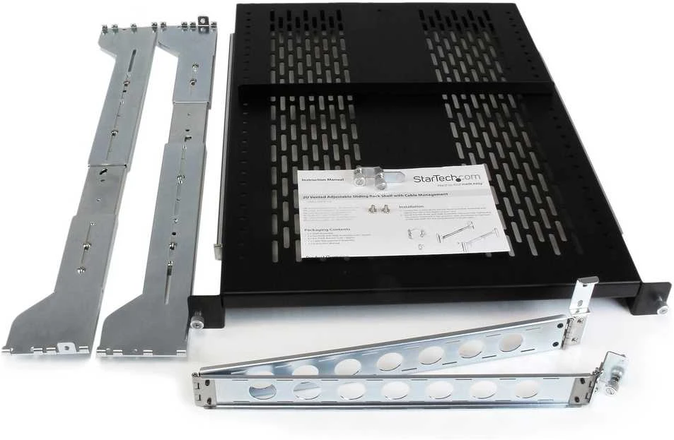 StarTech.com 2U ventiliuojama stumdoma serverio lentyna su kabelių tvarkymo laikikliu – 27,7–31,6 col. reguliuojamo montavimo gylio – 50 svarų – 19 colių serverio dėklo lentyna įrangos lentynai – 24 col. gylio, reguliuojamo aukščio lentyna, plieninė, juoda, sidabrinė, 8,2kg
