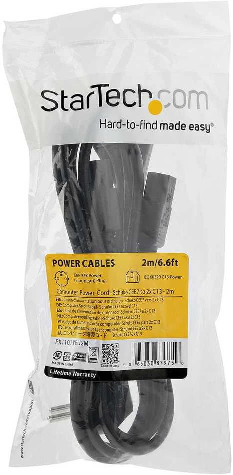 StarTech StarTech 2M SCHUKO CEE7 IKI 2X C13 CORD maitinimo kabelis.