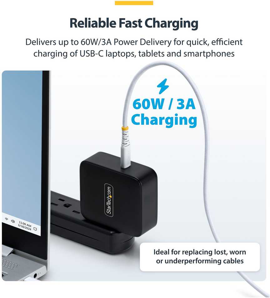 Kabelis USB StarTech USB-C 3 m USB 2.0 60 W 3 A Baltas (USB2CC3MNCBRWH)