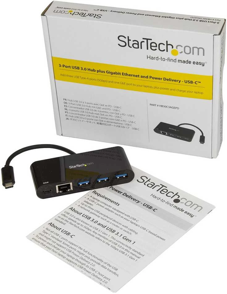 StarTech USB HUB 1x RJ-45 1x USB-C + 3x USB-A 3.0 (HB30C3AGEPD)