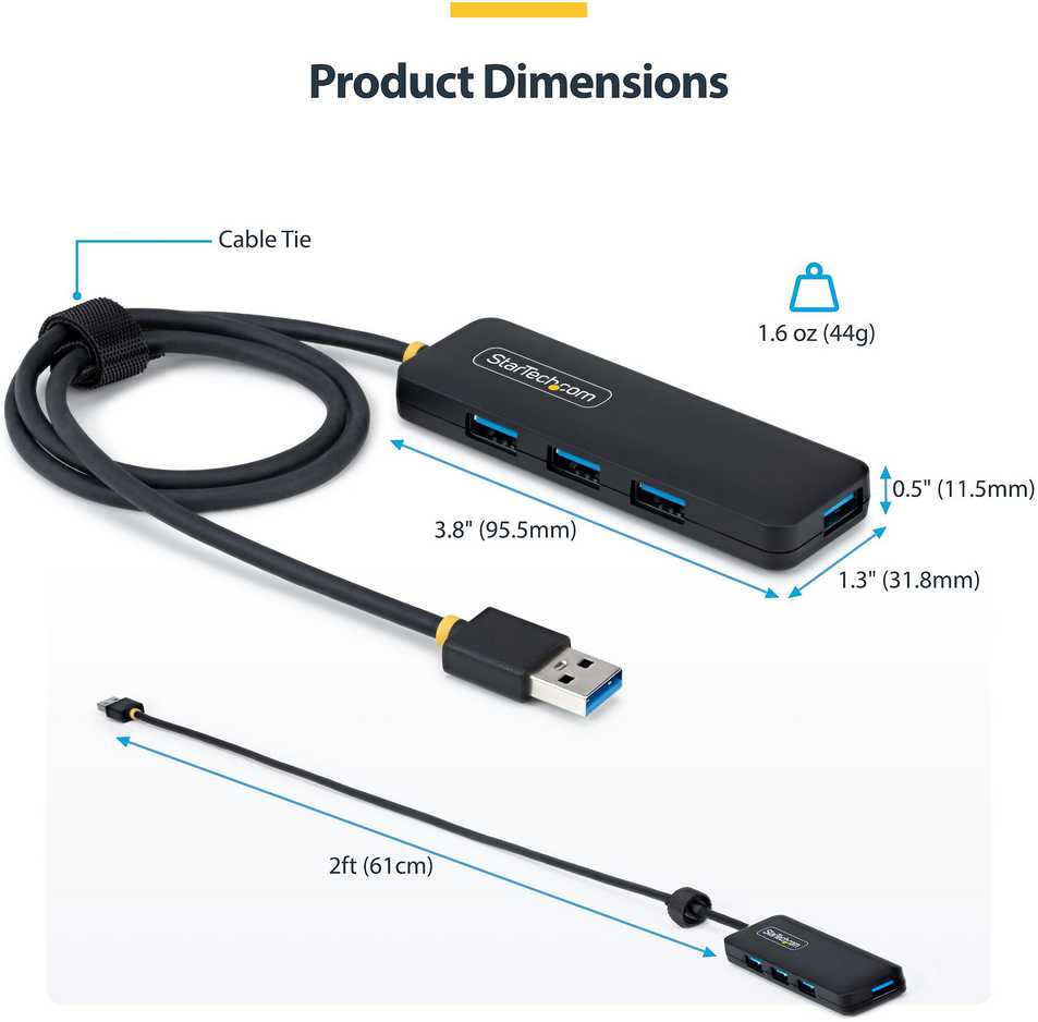 HUB USB StarTech 4-Port USB-A Hub USB 3.0 5Gbps Mini rozdzielacz USB zasilany su magistrali su kablem 61cm USB-A zu 4x USB-A Splitter