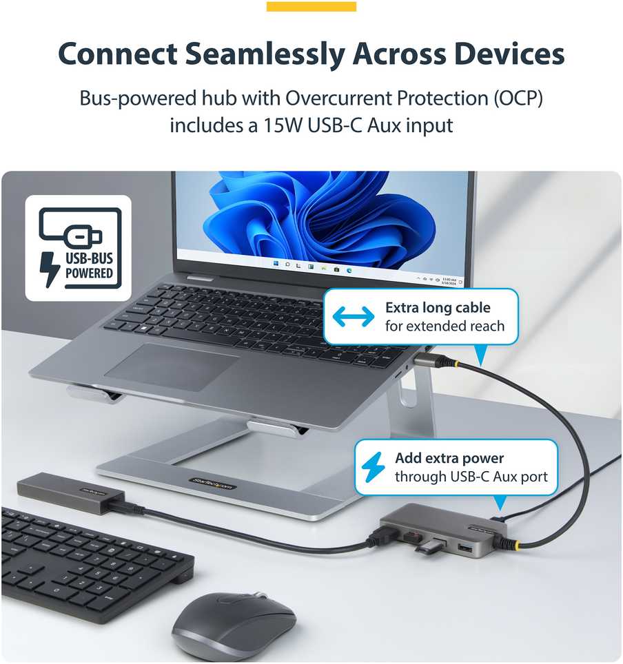 HUB USB StarTech STARTECH.COM 4-Port USB-A Hub 5Gbps Busbetrieben Typ A auf 4x USB-A 3.0 Hub USB-C-įkroviklis Port Mini Reisehub-Verteiler USB Splitter