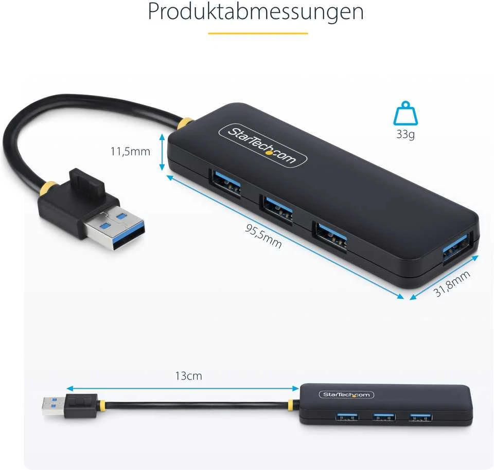 „StarTech“ 4 prievadų USB-A šakotuvas, 5 Gbps, nešiojamas / maitinamas