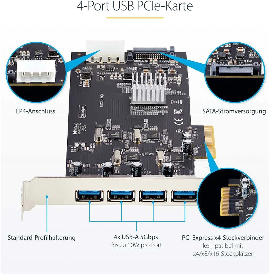 StarTech 4 PORT USB-A PCIE KORTELĖ 5GBPS/.
