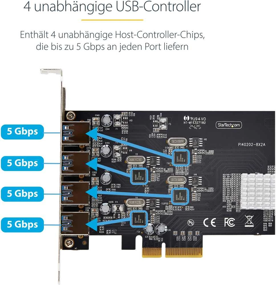 StarTech 4 PORT USB-A PCIE KORTELĖ 5GBPS/.