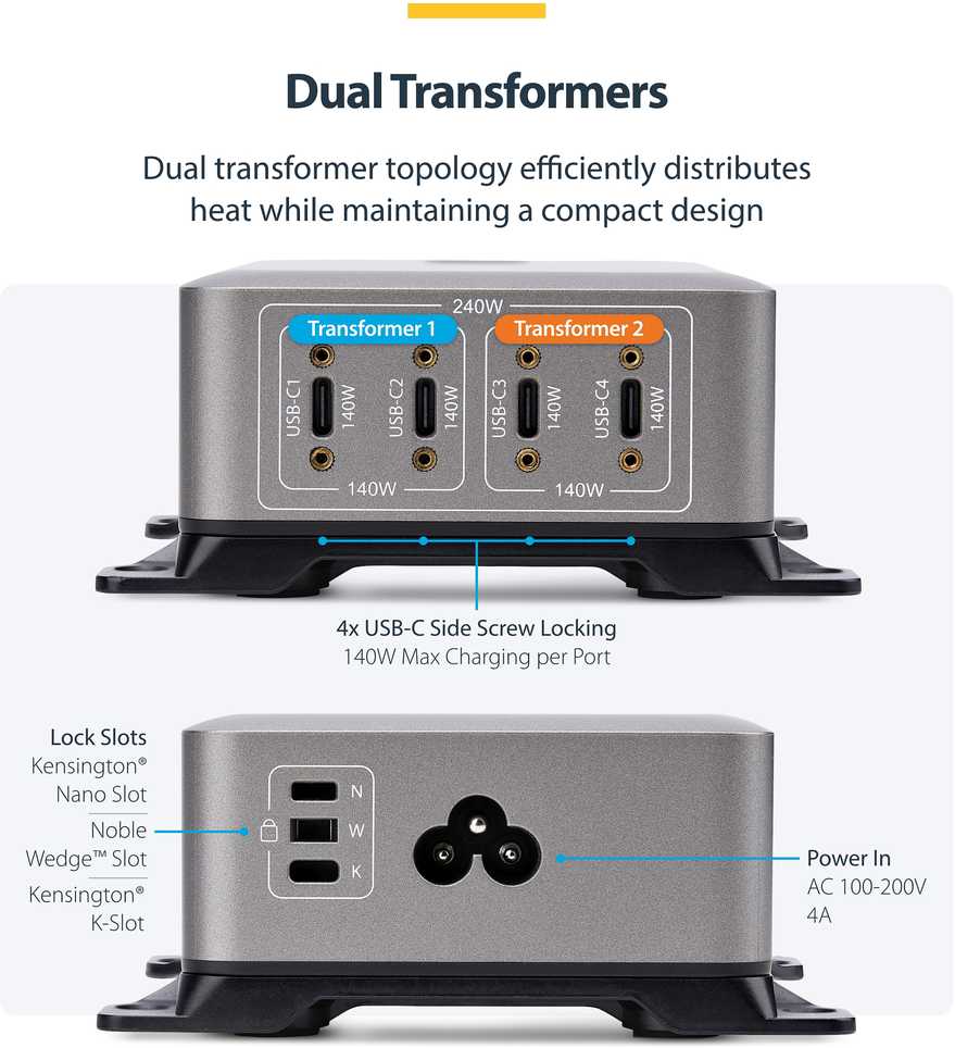 Įkroviklis StarTech USB-C 4 wyjścia 240W (424DUK-USB-C-CHARGER)