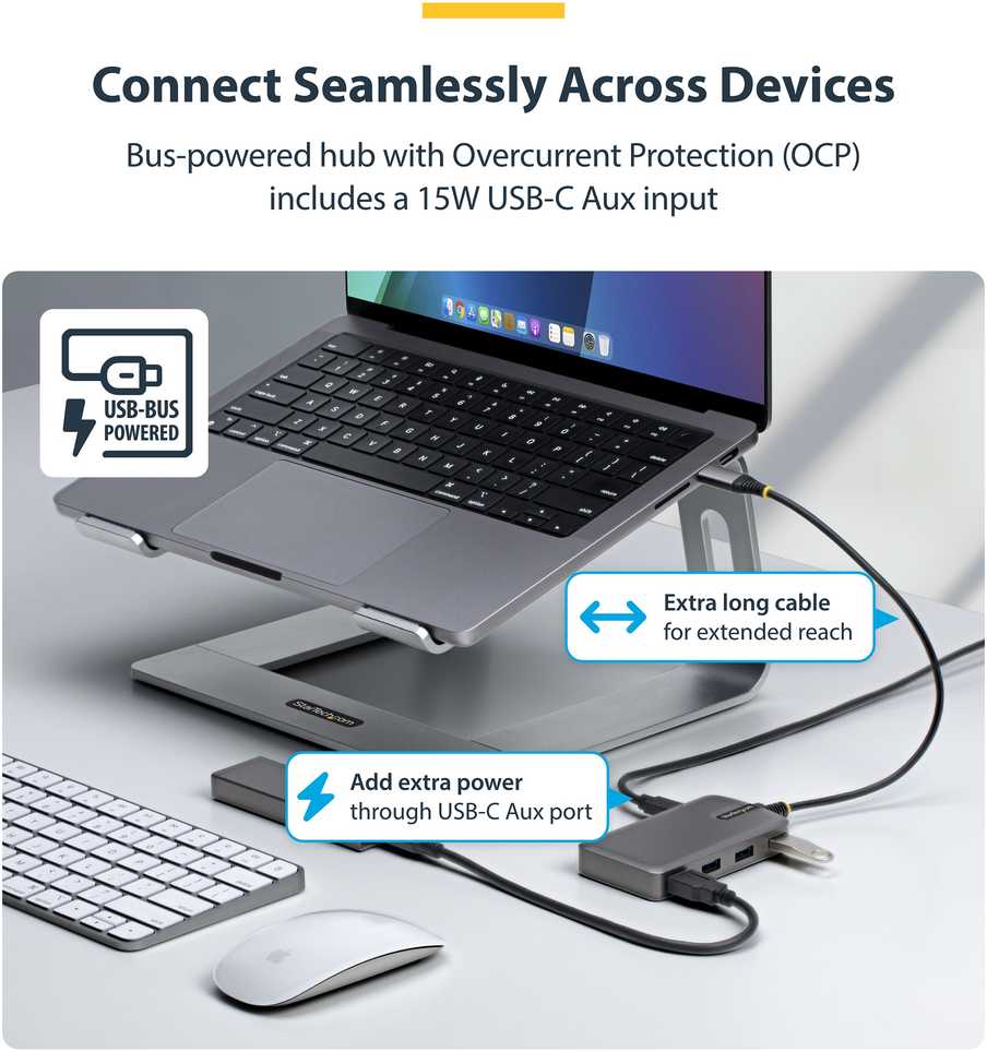 HUB USB StarTech STARTECH.COM 4-Port USB-C Hub 5Gbps Busbetrieben USB-C zu USB-A Hub USB C-įkroviklis Port 30cm Kabelis Reisehub USBC auf A Adapteris