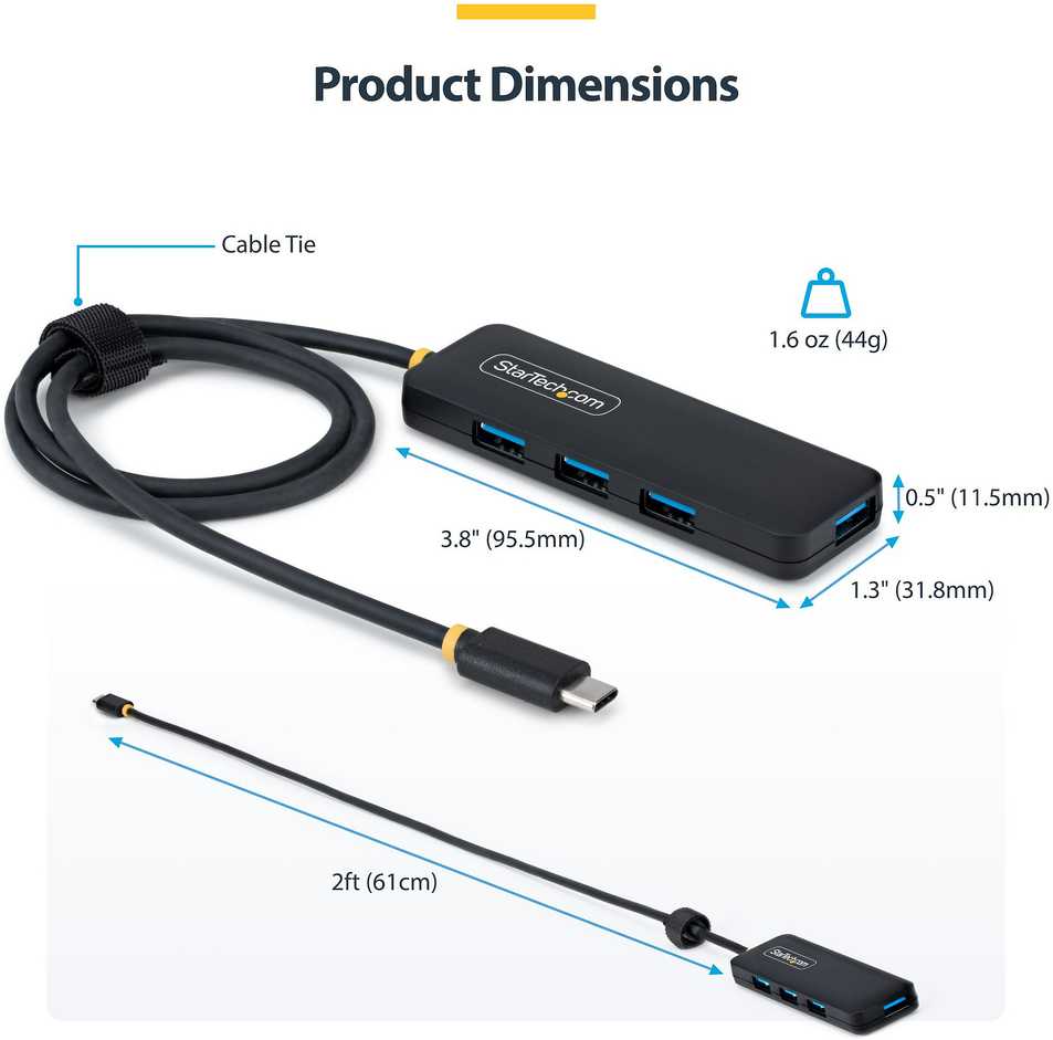 HUB USB StarTech 4-Port USB-C Hub USB 3.0 5Gbps mini rozdzielacz USB zasilany su magistrali su kablem 61cm USB-C do 4x USB-A Splitter