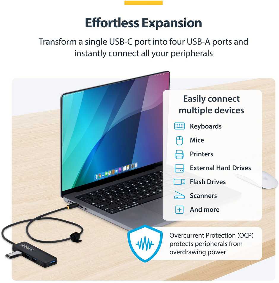 HUB USB StarTech 4-Port USB-C Hub USB 3.0 5Gbps mini rozdzielacz USB zasilany su magistrali su kablem 61cm USB-C do 4x USB-A Splitter