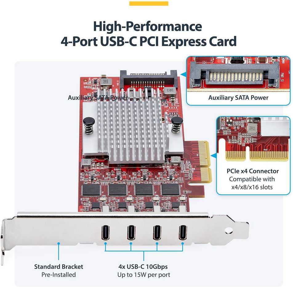 Karta jungiama į tinklą StarTech 4-PORT USB-C 10GB PCIE CARD
